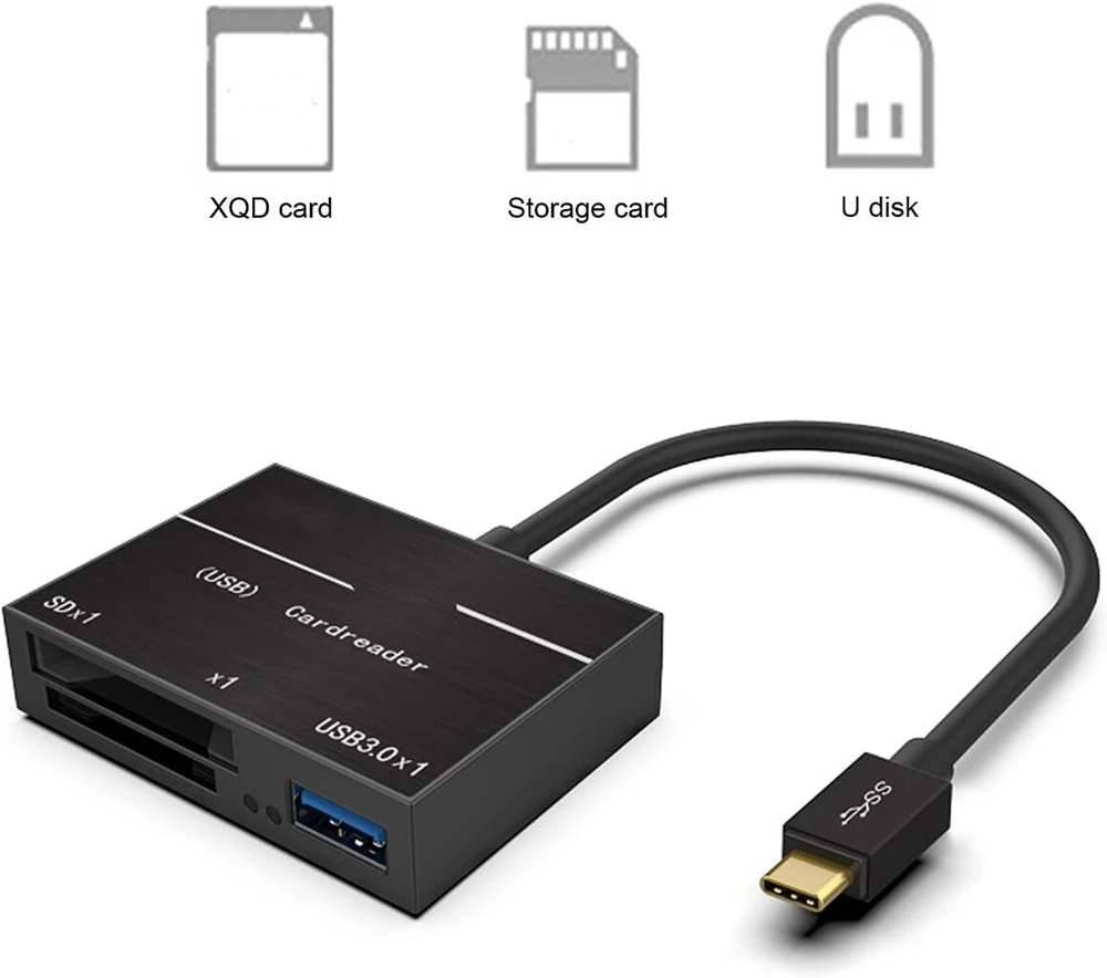 Usb c xqd kortelių skaitytuvas, 5 gbps didelės spartos kelių kortelių skaitytuvas, flash atminties kortelių skaitytuvas su led darbo ekranu, suderinamas su usb 3.0/2.0, plug and play