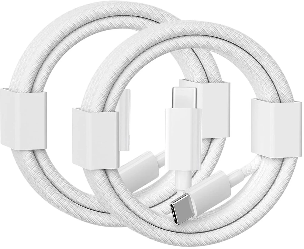 Usb c–usb c kabelis, skirtas iphone 16/15 įkrovimo kabeliui, [2 vnt. po 2 m] type-c pintas kabelis, suderinamas su iphone 16/15 plus, 15/16 pro max, iphone 16e, ipad air 6, airpods 4/airpods pro 2 įkrovimu