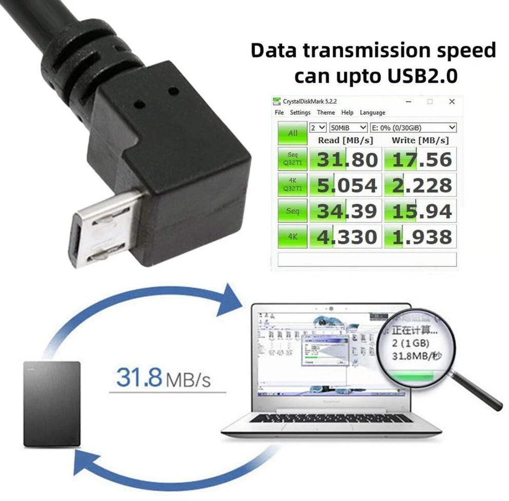 Usb į Micro Usb Kampinis Kabelis, 0.1m
