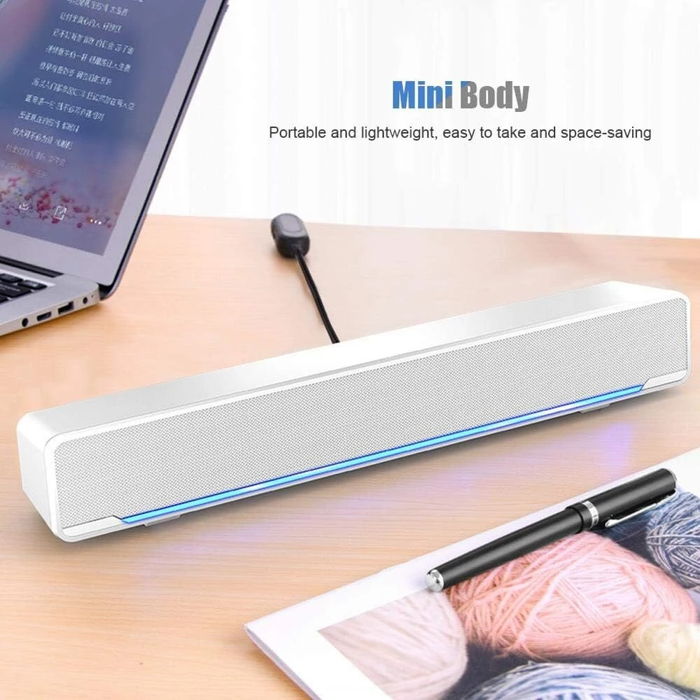 Kompiuterio kolonėlės Usb laidinis soundbar, 3,5 mm stereo soundbar, muzikos grotuvas, žemų dažnių erdvinio garso dėžė, skirta staliniam kompiuteriui, nešiojamam kompiuteriui, televizoriui, išmaniajam telefonui, planšetiniam kompiuteriui, pc, mp3, mp4, nešiojamas žemų dažnių g