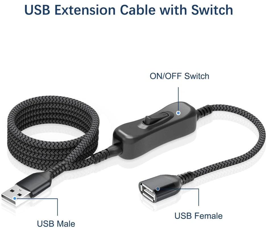 Usb prailginimo laidas su jungikliu 3m