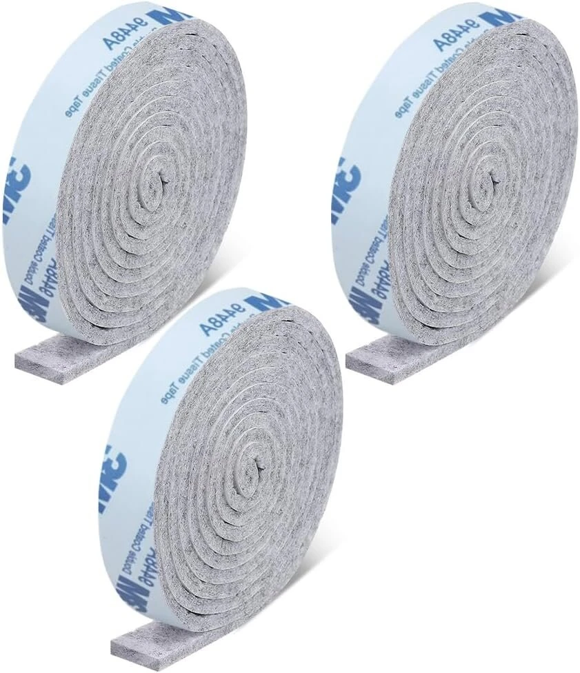 Ustnir lipnios veltinio juostelės, 3 ritinėliai, lipnus veltinis baldams (100 cm x 2 cm), galima karpyti bet kokią formą, stipriai lipni slydimo juosta, skirta kėdėms, grindų apsaugai, pilka