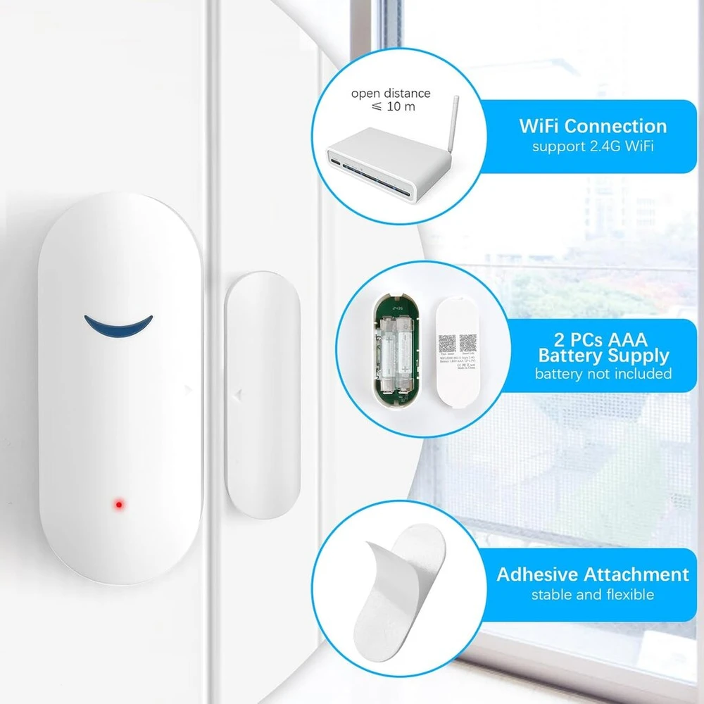 Utebit lango signalizacija apsaugai nuo įsilaužimo, mini išmanusis wifi lango jutiklis apsaugai nuo įsilaužimo durų su programėle lango signalizacijos jutiklis namų apsaugos durų signalizacijos sistemos suderinamumas su alexa google