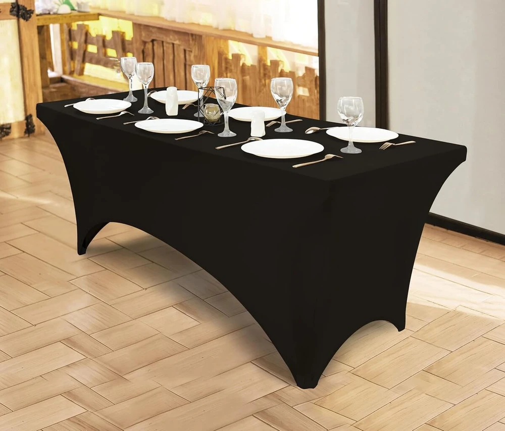 Utopia Kitchen stačiakampė tampri staltiesė 183 cm - spandex aptemptas stalo užtiesalas - juoda