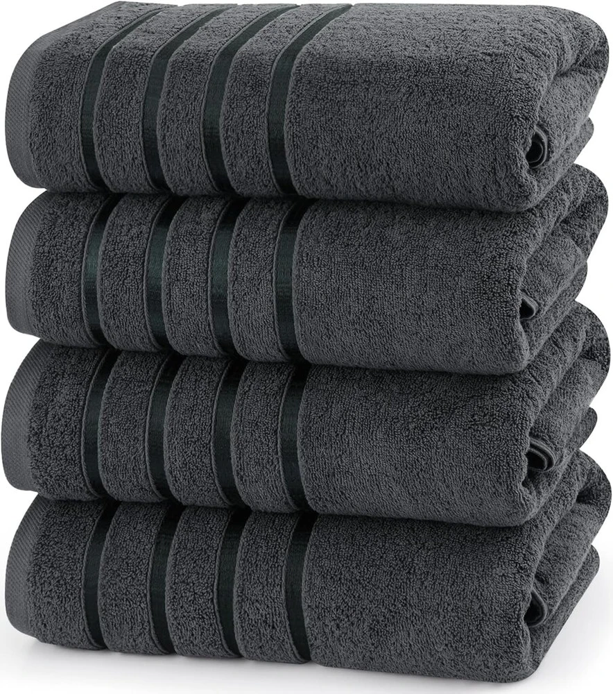 Rankšluostis Utopia Towels, 4 vnt. prabangių viskozinių vonios rankšluosčių rinkinys, 100% žiedu verpta medvilnė (68,9 x 137,2 cm), labai gerai sugeriantys, aukščiausios kokybės rankšluosčiai viešbučiams, Spa ir vonios kambariams (pilki)