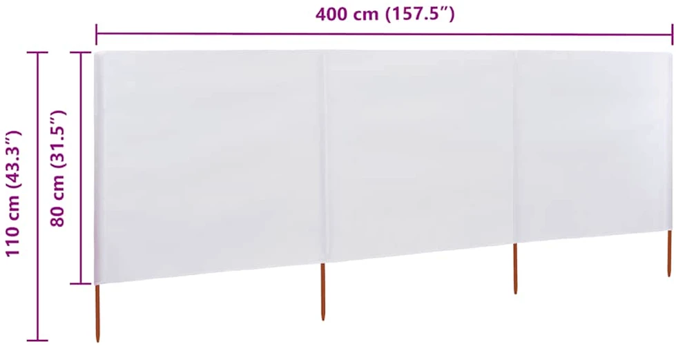 Uždanga nuo vėjo, 3 plokštės, smėlio balta, 400x80cm, audinys
