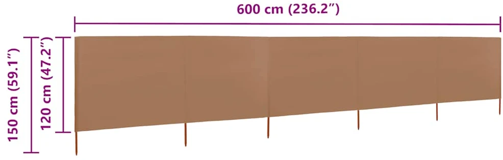 Uždanga nuo vėjo, 5 plokštės, taupe spalvos, 600x120cm, audinys