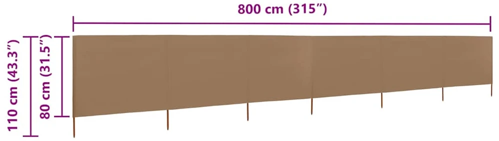 Uždanga nuo vėjo, 6 plokštės, taupe sp., 800x80cm, audinys