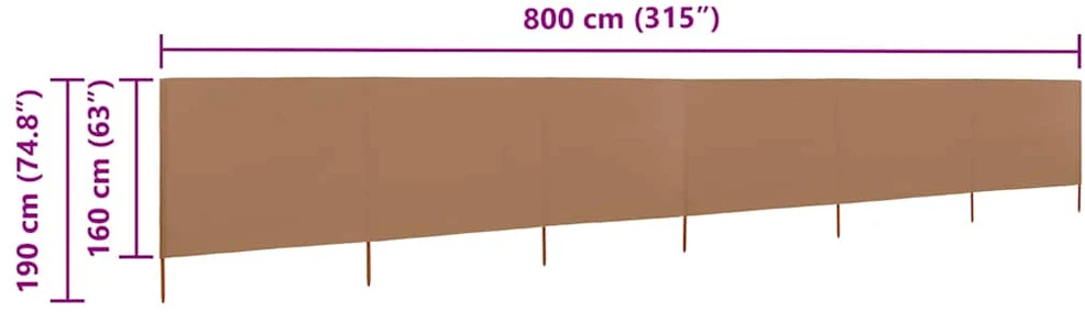 Uždanga nuo vėjo, 6 plokštės, taupe spalvos, 800x160cm, audinys