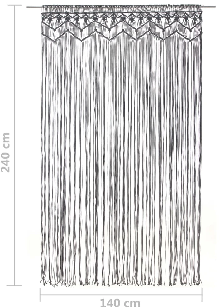 Užuolaida, antracito, 140x240cm, medvilnė, makrame stiliaus