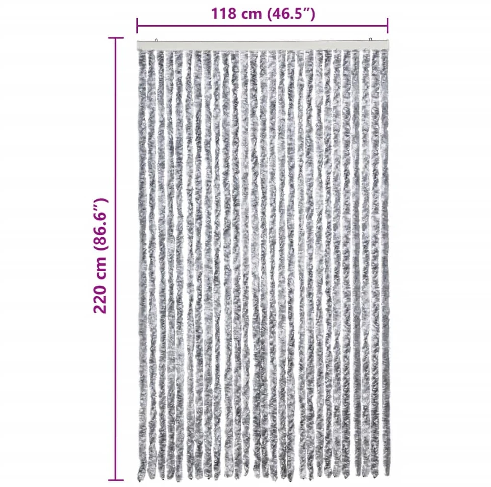 Užuolaida nuo vabzdžių, balta ir pilka, 118x220cm, šenilis