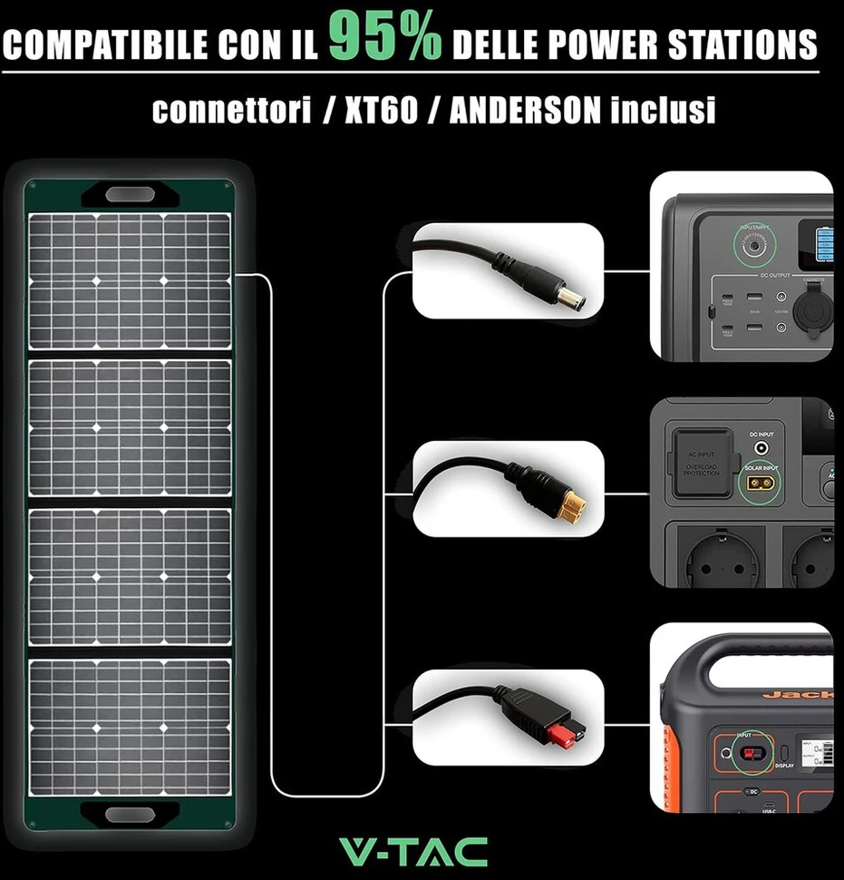 V-tac fotovoltinė saulės baterija, nešiojama, sulankstoma, universali 160w monokristalinė įkroviklio maitinimo stotis, saulės kabelis ir Xt60+dc prievadas, Usb-a ir Type-c prievadai, atspari vandeniui Ip67