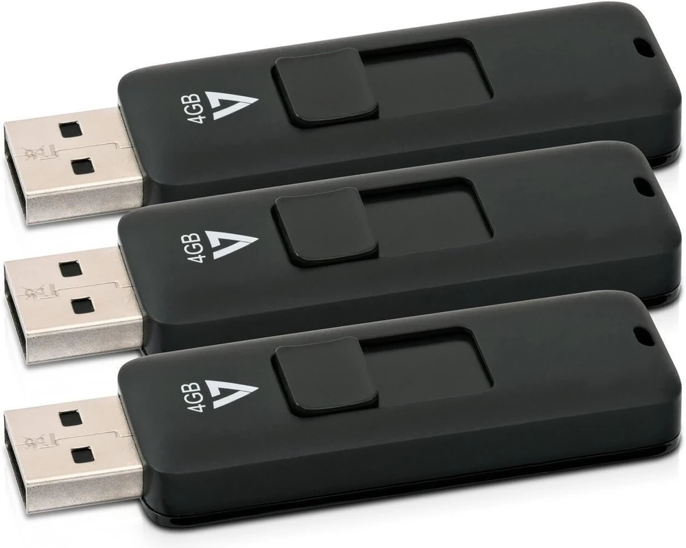 V7 Vf24gar-3pk-3e Slider Usb 2.0 atmintinė 4 Gb, juoda (3 vnt. pakuotė)