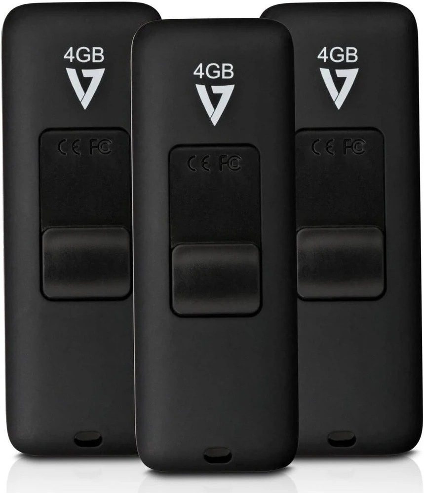 V7 Vf24gar-3pk-3e Slider Usb 2.0 atmintinė 4 Gb, juoda (3 vnt. pakuotė)
