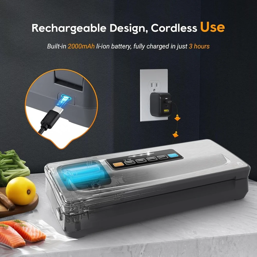 Vacuum sealer ink-vs06 (belaidis modelis), vacuum sealer sauso ir drėgno režimai, 8 kartus ilgesnis maisto išsaugojimas, 30 cm ilgio ir stabili suvirinimo siūlė