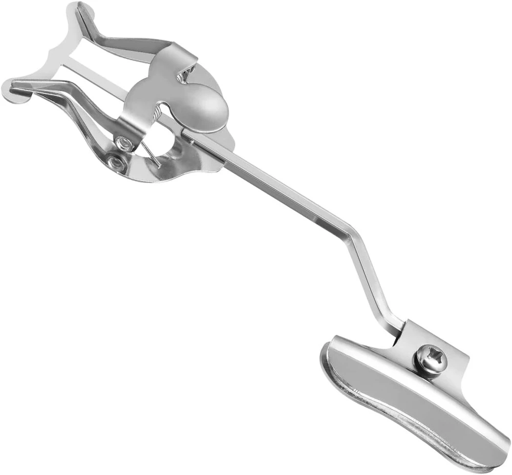 Vaguelly marširavimo šakė trombonui, metalinis marširuojančios muzikos laikiklis, priedas prie piltuvo, pučiamasis instrumentas, muzikos knygos spaustukas, sidabrinis