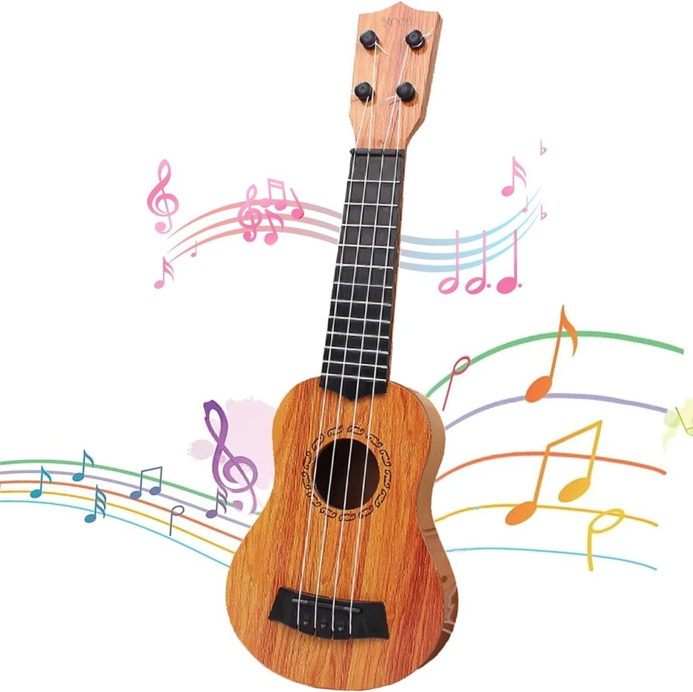 Vaikiška gitara, 44 cm mini gitara, ukulele vaikams, gitara vaikams su 4 reguliuojamomis stygomis, ukulele gitaros žaislas mažyliams, pradedantiesiems, berniukams, mergaitėms, žaislinė gitara (44 cm)