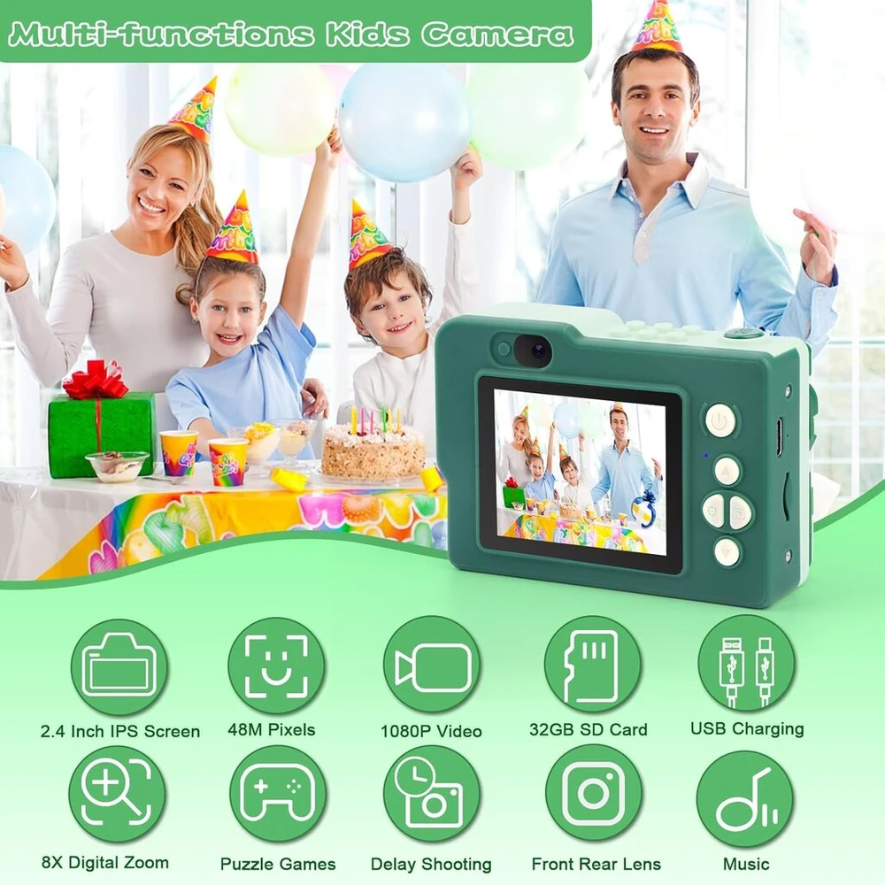 Vaikiška kamera, vaikų diena, atgal į mokyklą, gimtadienio dovanos berniukams 3 4 5 6 8 7 9 10 11 12 metų, 32 gb 1080p hd skaitmeninė kamera, berniukų kamera, dinozauras vaikiškas žaislas