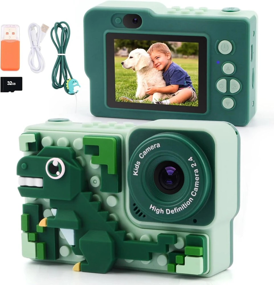 Vaikiška kamera, vaikų diena, atgal į mokyklą, gimtadienio dovanos berniukams 3 4 5 6 8 7 9 10 11 12 metų, 32 gb 1080p hd skaitmeninė kamera, berniukų kamera, dinozauras vaikiškas žaislas