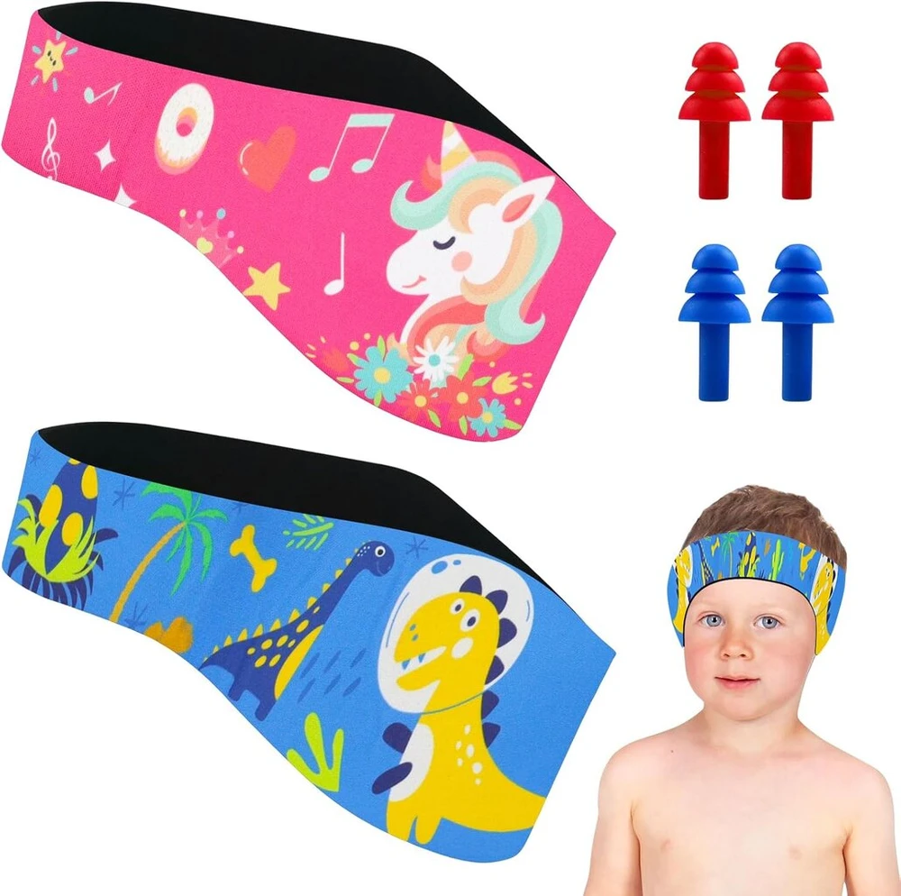 Vaikiška plaukimo galvos juosta, 2 dalių neopreno plaukimo juosta, plaukimo galvos juostos su velcro užsegimu, plaukimo galvos juosta suaugusiems, ausų apsauga, vandeniui atspari galvos juosta vaikams, suaugusiems (m dydis)
