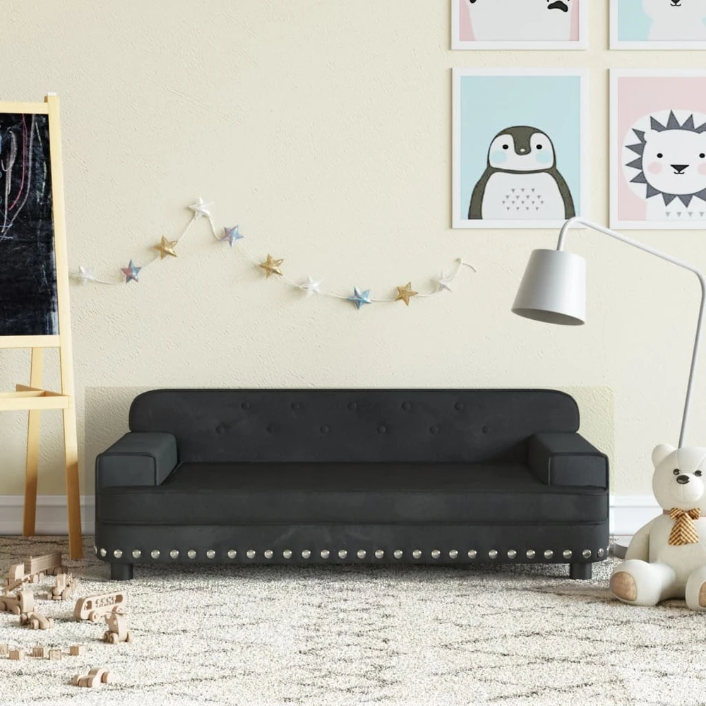 Fotelis Vaikiška sofa, juodos spalvos, 90x53x30cm, aksomas