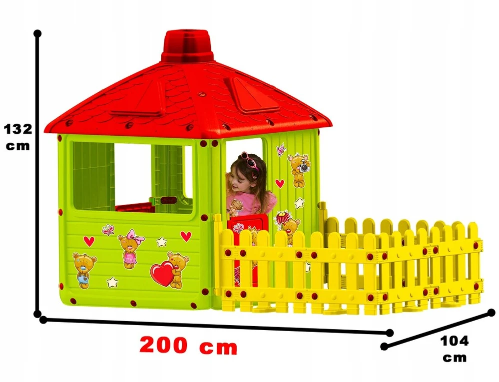 VAIKIŠKAS NAMELIS 200 CM SU TERASA XXL SODUI KVADRATINIAI ŽAISLAI SU KAMINO