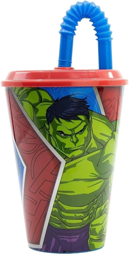 Vaikiškas pietų rinkinys 2 dalys Avengers Marvel plastikinis puodelis ir daugkartinio naudojimo priešpiečių dėžutė be Bpa, puodelis su šiaudeliu 430 ml ir priešpiečių dėžutė