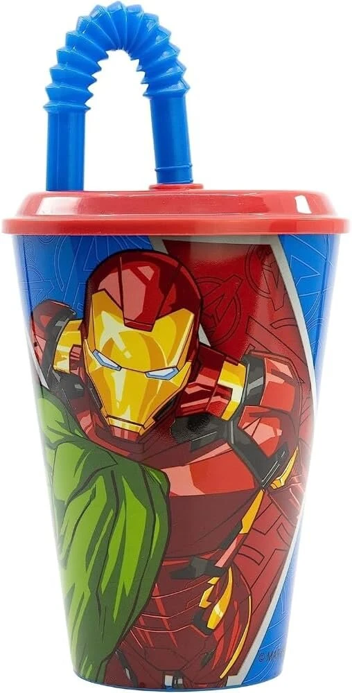Vaikiškas pietų rinkinys 2 dalys Avengers Marvel plastikinis puodelis ir daugkartinio naudojimo priešpiečių dėžutė be Bpa, puodelis su šiaudeliu 430 ml ir priešpiečių dėžutė