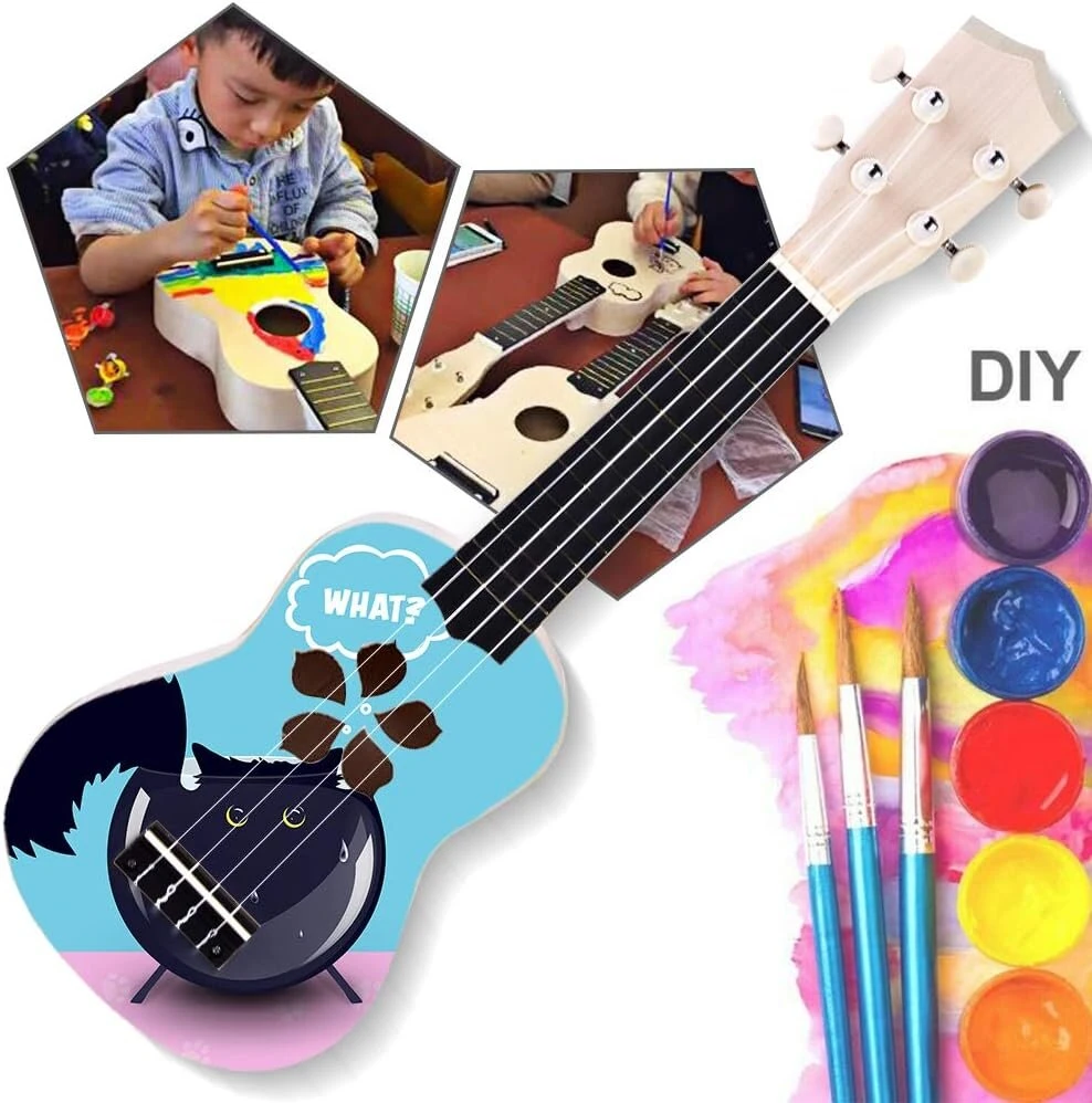Vaikiškas ukulele 21 colio „pasidaryk pats“ ukulele, natūralaus medžio „pasidaryk pats“ ukulele rinkinys, pradedantiesiems, mėgėjams, vaikams, suaugusiems, nešiojamas 4 stygų ukulele, lengvas surinkimas