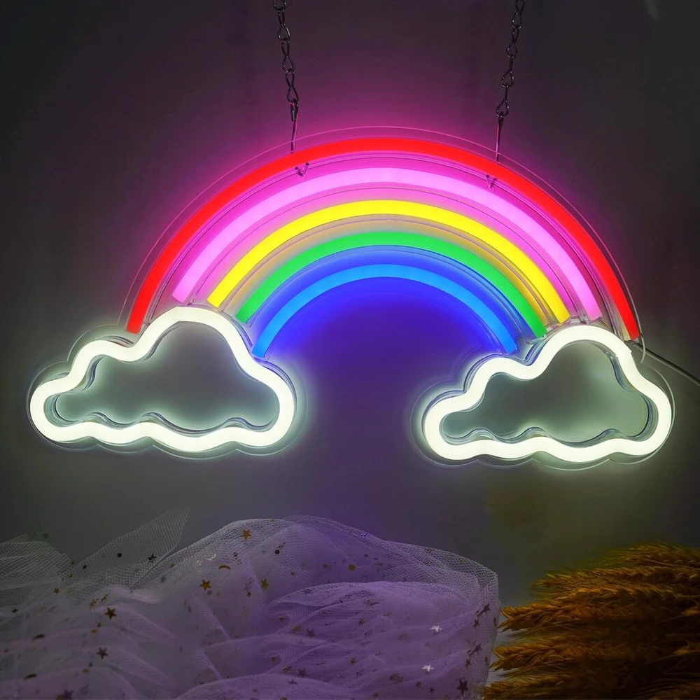 Vaivorykštės neoninės iškabos, led neoninės šviesos iškabos, vaivorykštės debesų neoninės kambario dekoravimo lemputės miegamajam, usb maitinamos neoninės naktinės lempos, dovana vaikams, namų dekoracijos kalėdoms