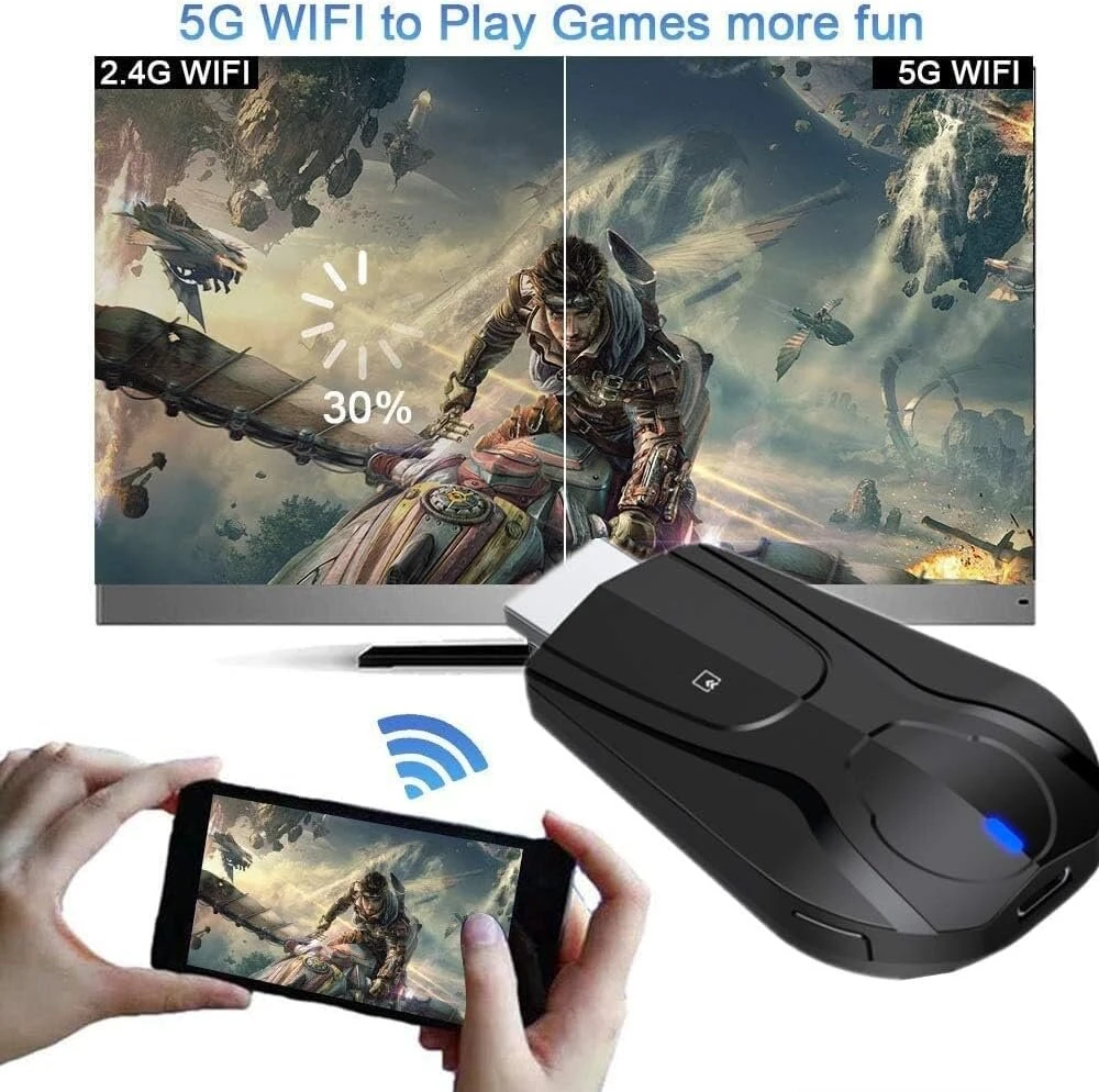 Vaizdo grotuvas Belaidis ekrano adapteris 5g/2.4g, 4k wifi nešiojamas ekrano imtuvas 1080p hdmi ekrano veidrodinis atspindys, suderinamas su telefonu, televizoriumi, projektoriumi, palaiko miracast airplay dlna (5g)