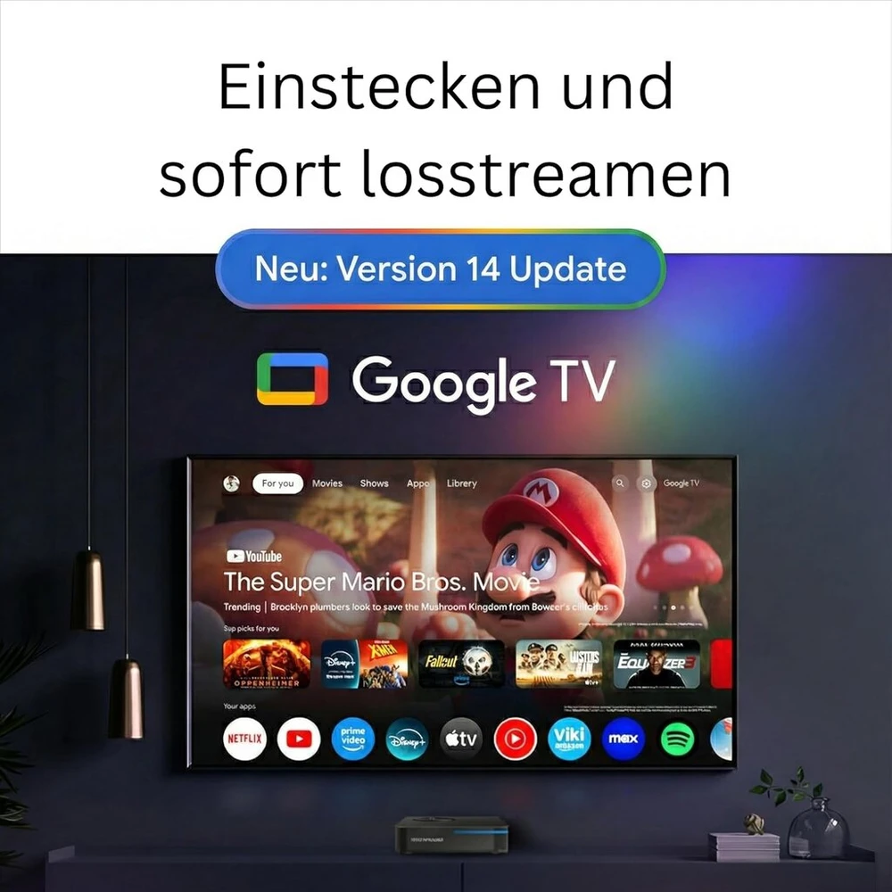 Vaizdo grotuvas Kinhank Android Tv Box G1, 4k Car Hdr Smart Box Android 14 Tv suderinamas su Google Netflix 4k Dolby Vision Digtal Plus, 4gb Ram 32gb Rom, Wifi 6, Bt 5.0, Av1, Android Box su Ethernet Voice