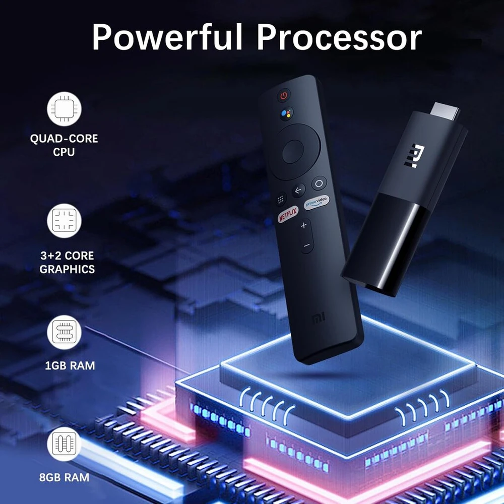 Vaizdo grotuvas Mi Tv Stick 2k su Bluetooth nuotolinio valdymo pulteliu, Google Assistant ir Netflix + Prime Video greitojo rinkimo mygtuku, Android Tv 9.0 su Google Playstore, Smart Cast, Audio Dolby Dts-hd, Wifi