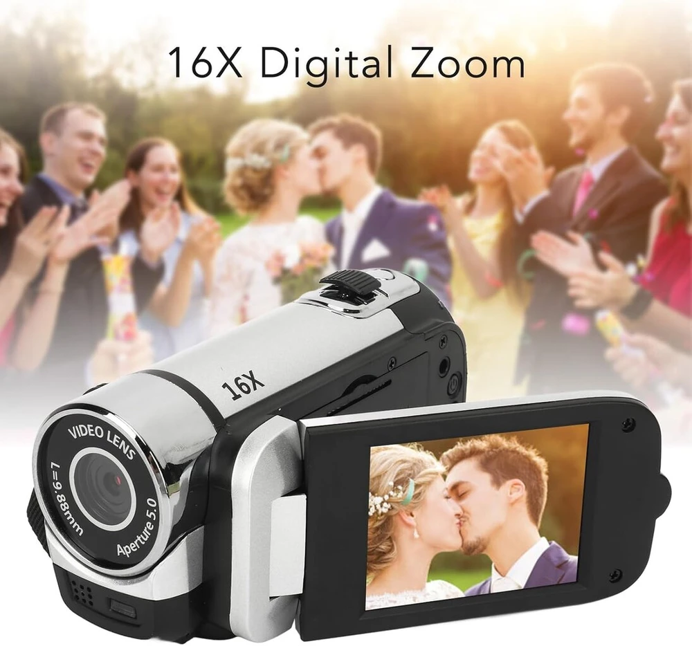 Vaizdo kamera, 1080p 16mp 16x priartinimas hd 2.4 colių pasukamas ekranas, rankinis vaizdo įrašymo įrenginys su papildomu apšvietimu ir 1/4 colio sriegio anga paaugliams pradedantiesiems