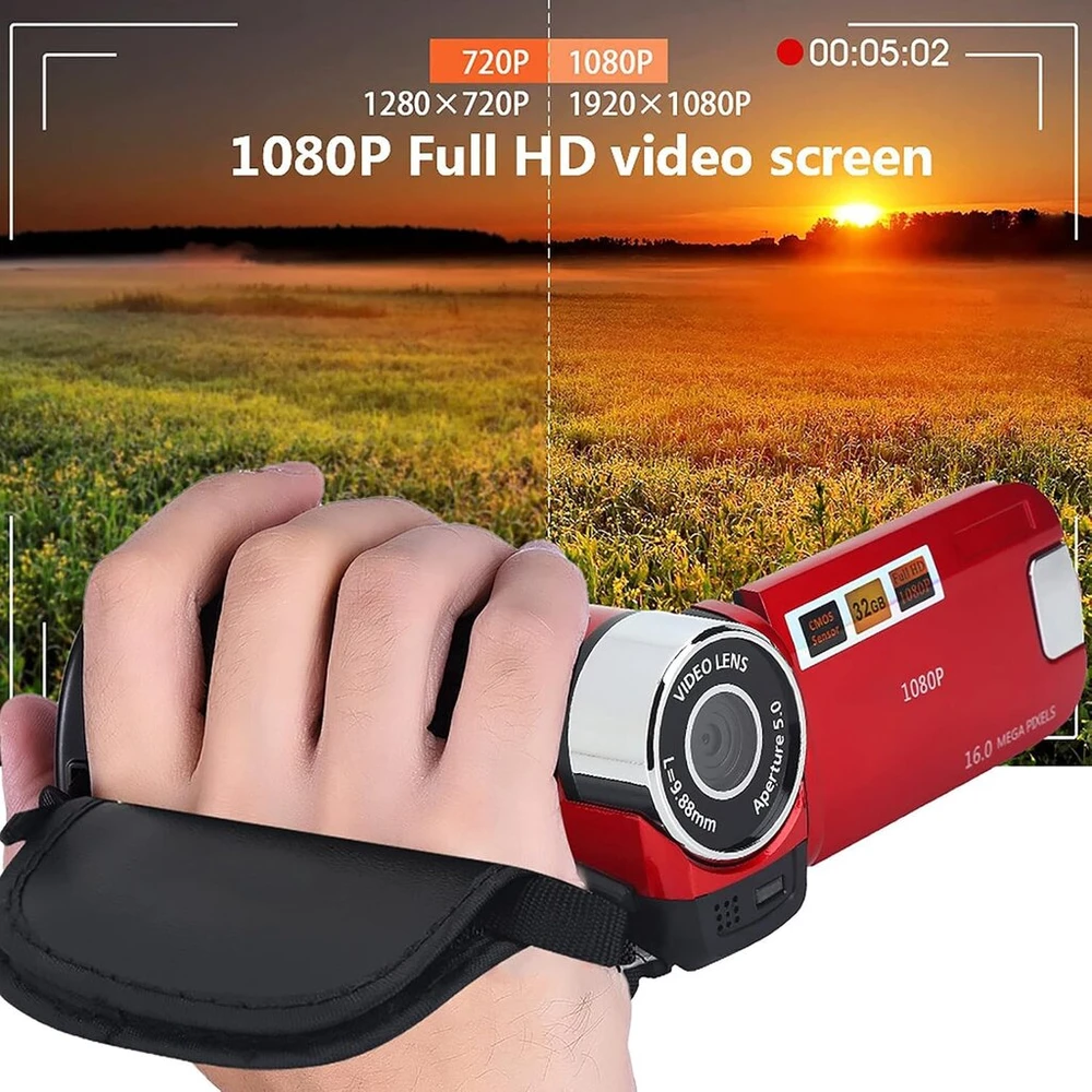 Vaizdo kamera, retro vaizdo kamera-vaizdo kamera, 270° pasukama skaitmeninė vaizdo kamera vaizdo dv kamera tv 720p didelės raiškos išvestis vakarėliui lauke iškylai stovyklavimui (eu raudona)