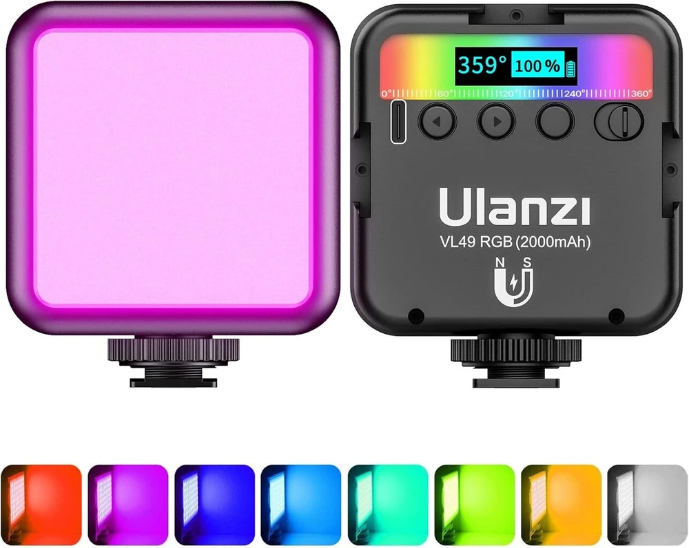 Vaizdo šviestuvas rgb, ulanzi vl49 led vaizdo šviestuvas su 2000 mah baterija, maža pritemdoma kameros lemputė 2500k-9500k, magnetai nugaroje, kompaktiška foto lemputė makro fotografijai, produktų fotografijai ir youtube tinklaraščiams