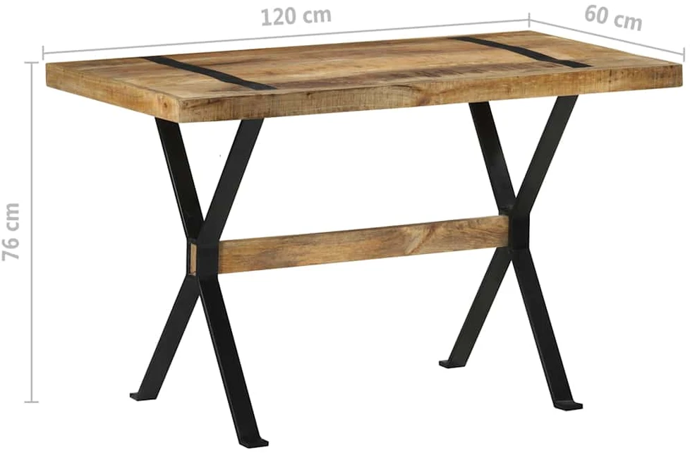 Valgomojo stalas, 120x60x76cm, neapdorota mango mediena