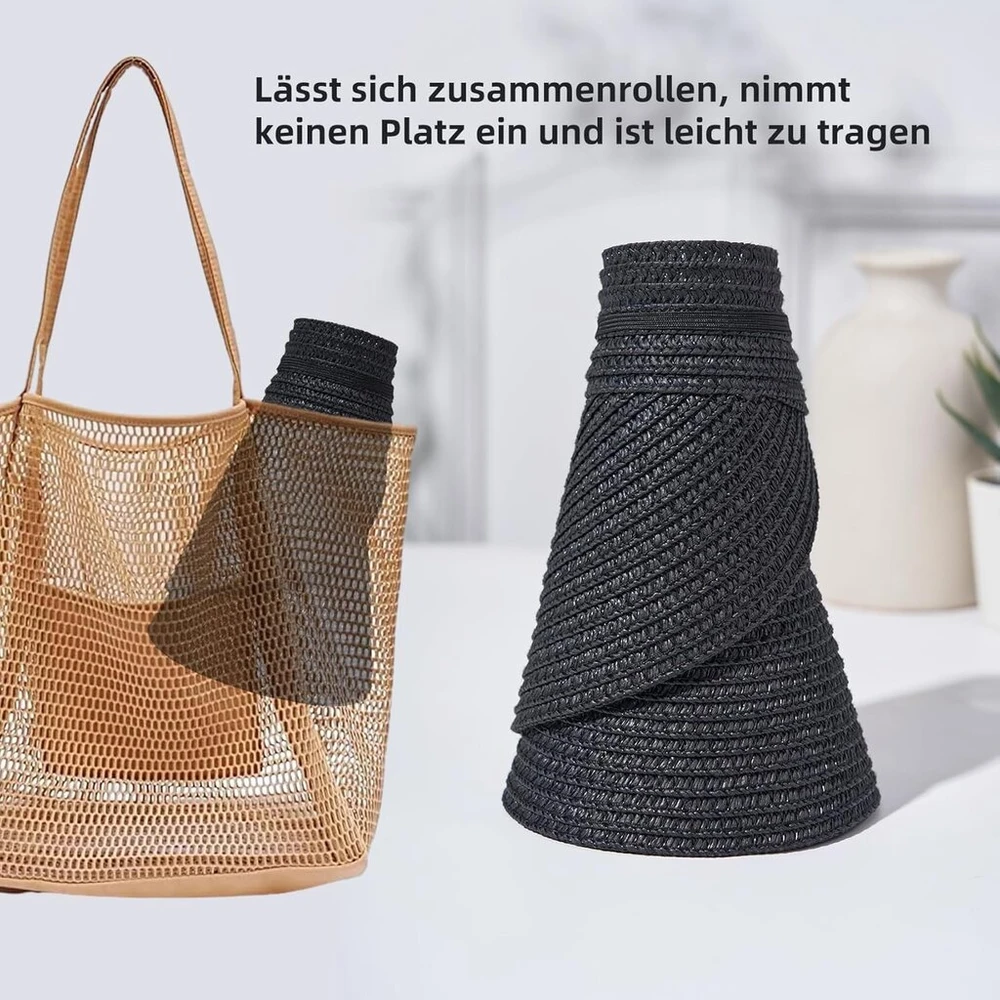 Valleycomfy saulės skydeliai moterims, apsauga nuo Uv spindulių, šiaudinė skrybėlė, sulankstoma paplūdimio skrybėlė, vasarinė susukama kepurė su skylute uodegai