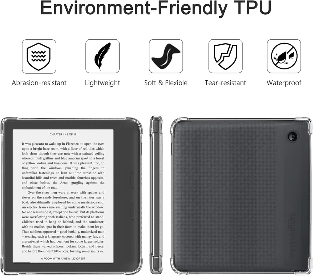 Vancle dėklas, skirtas Kobo Libra Color 7"/ Libra 2 Ereader 7" & Tolino Vision Color 2024/ Vision 6 Ereader 7", minkštas skaidrus apsauginis dėklas, plonas, atsparus įbrėžimams, smūgiams atsparus silikoninis dėklas