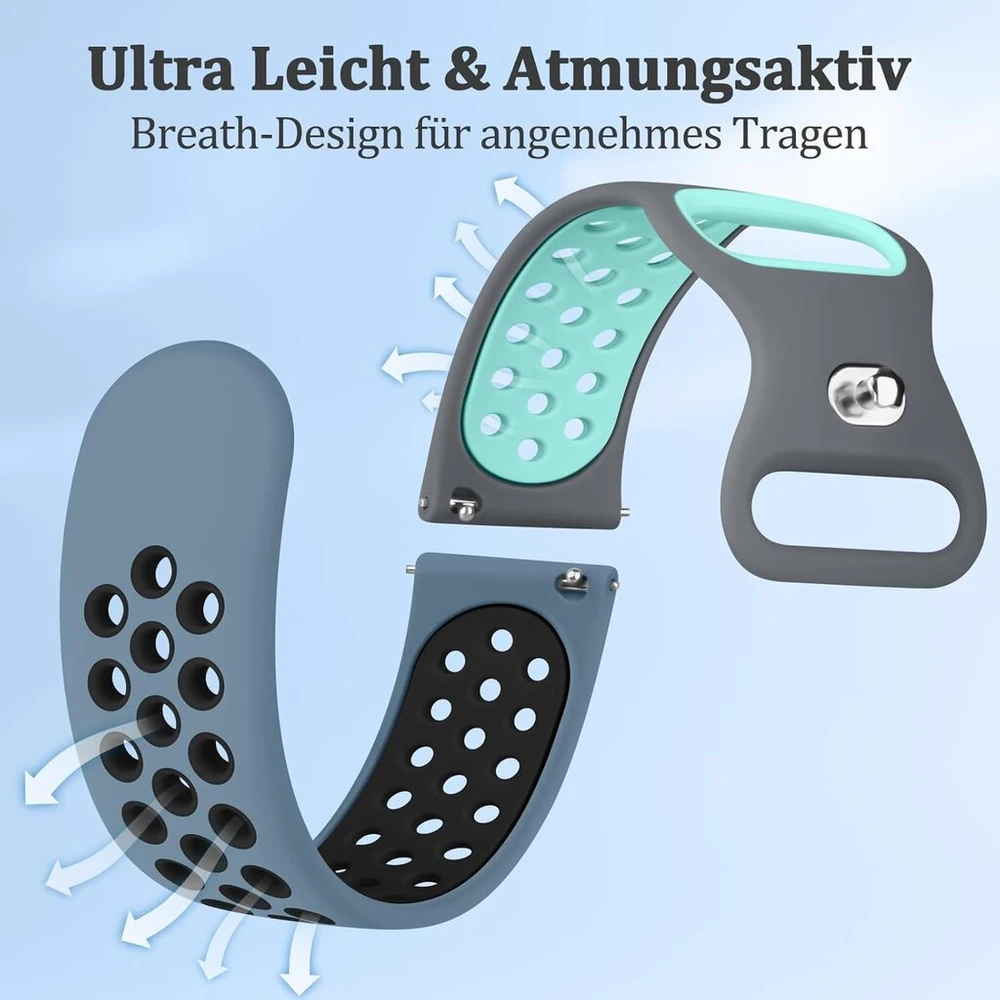 Vancle laikrodžio dirželis 22 mm vyrams moterims, vandeniui atsparus silikoninis dirželis 22 mm, išmaniųjų laikrodžių priedai, dviejų atspalvių kvėpuojanti apyrankė vyrams moterims
