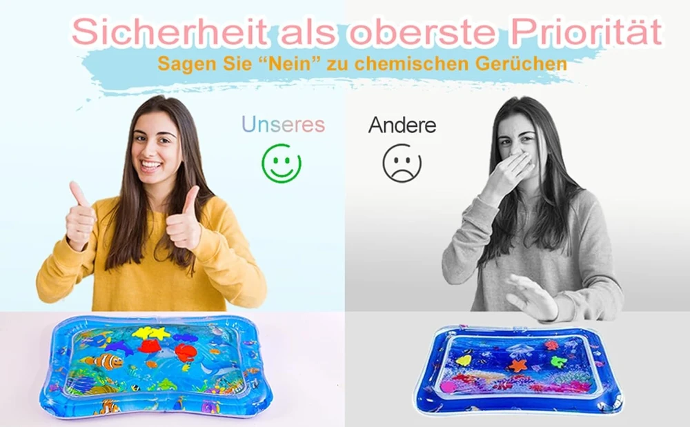Vandens kilimėlis kūdikiams be Bpa I Encovy vandens žaidimų kilimėlis Aqua Mat Vanduo Baby I pripučiamas pilvo laiko kilimėlis kūdikiams nuo 3, 6, 9 mėnesių I žaislinis kilimėlis pilvo padėčiai, užpildomas kilimėlis, 66 x 50 cm