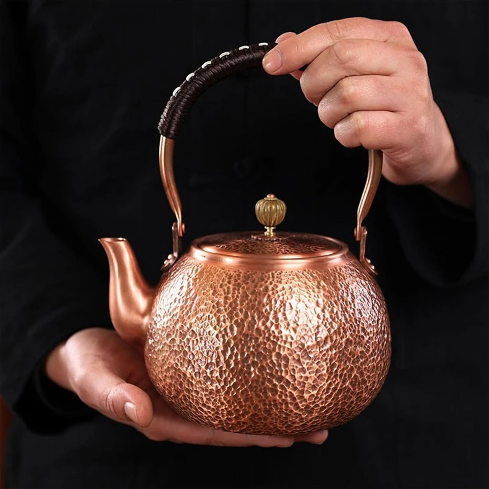Vario virdulys, rankų darbo varinis arbatinukas, 1600 ml virdulys, arbatinukas su neslystančia rankena elektrinėms viryklėms, dujinėms viryklėms, arbatinukas su filtro skylutėmis ir graviravimu