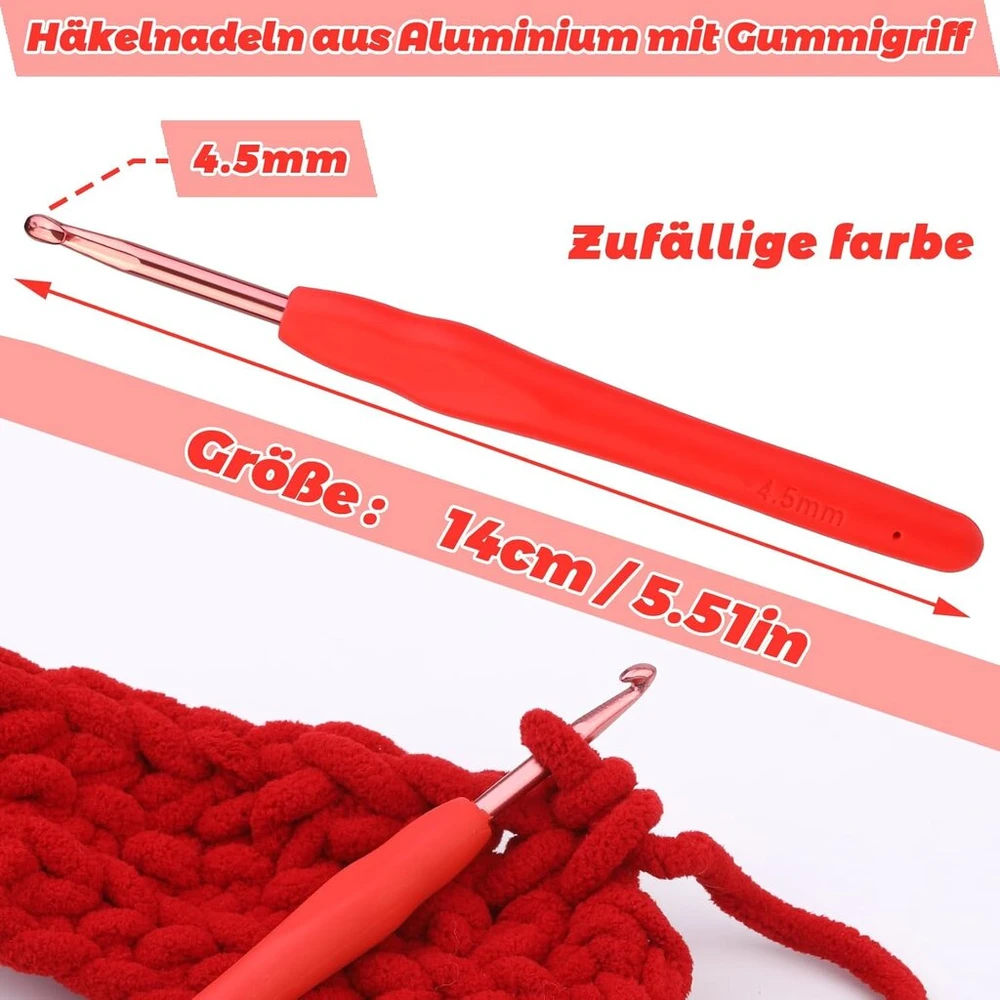 Vąšelis, 4.5 mm ergonomiškas vąšelis su neslystančia rankena, vąšelių rinkinys, aliuminis, vąšelis su minkšta gumine rankena sergantiems artritu, patyrusiems nėrimo mėgėjams