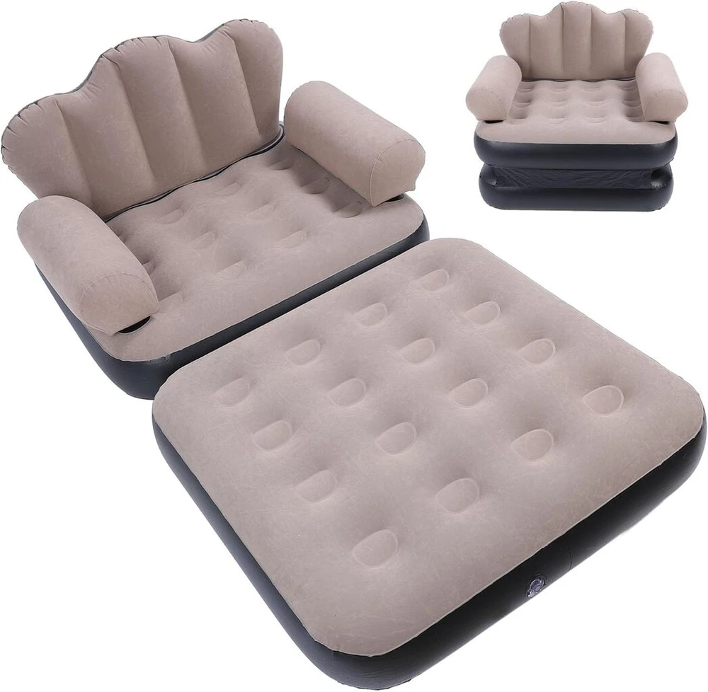 Fotelis Vbestlife pripučiama kėdė, oro sofa, sulankstomas pripučiamas čiužinys, pripučiama sofa-lova su atlošu, 198 x 70 cm, kavos spalvos