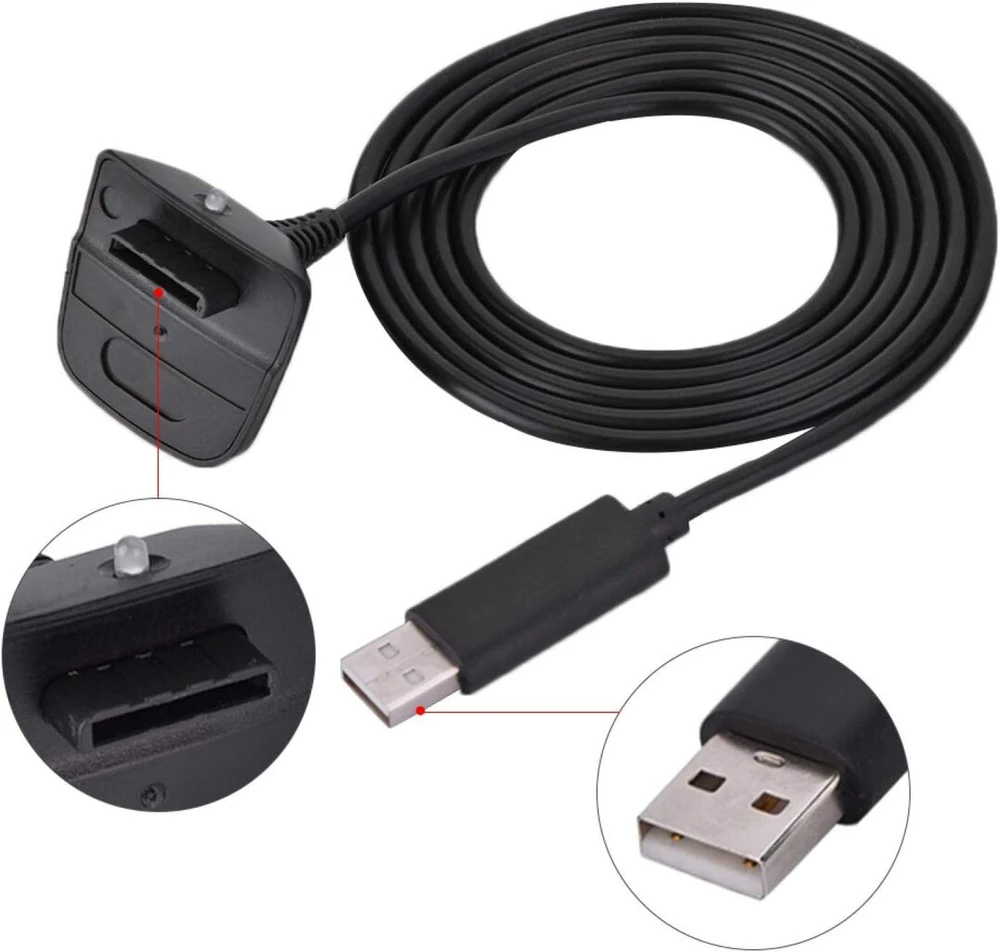 Vbestlife usb įkrovimo laidas, 1.5m belaidžio žaidimų valdiklio greito įkrovimo laidas, skirtas 360 (juodas)