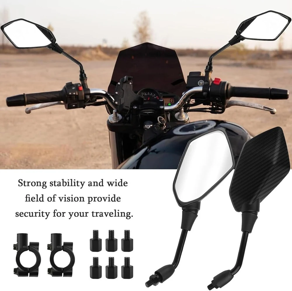 Vbgurr 2 motociklų veidrodėlių rinkinys 360° besisukantis anglies pluošto motociklo veidrodėlis su 8 mm 10 mm tvirtinimo detalėmis, suderinamas su motoroleriu, paspirtuku, mopedu