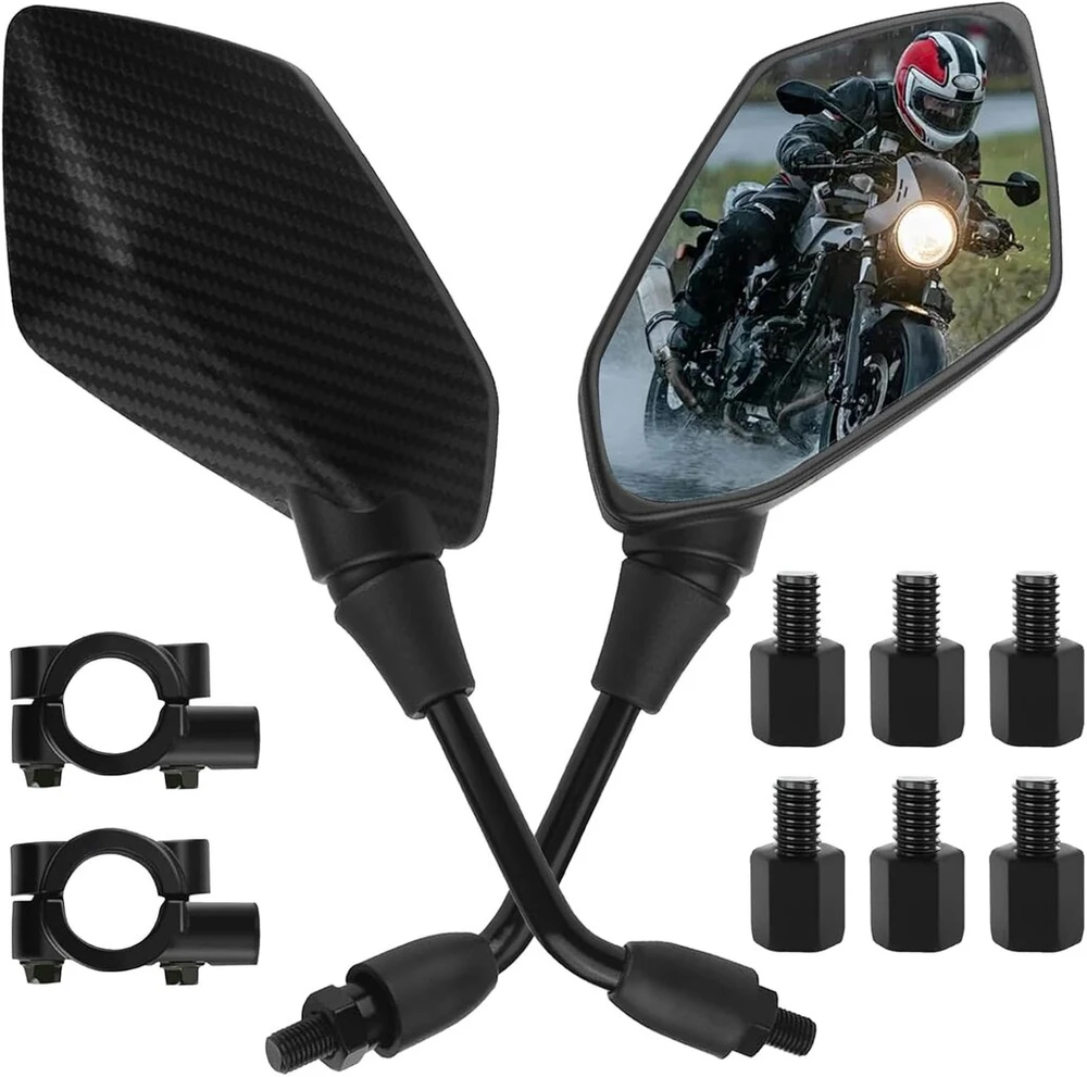 Vbgurr 2 motociklų veidrodėlių rinkinys 360° besisukantis anglies pluošto motociklo veidrodėlis su 8 mm 10 mm tvirtinimo detalėmis, suderinamas su motoroleriu, paspirtuku, mopedu