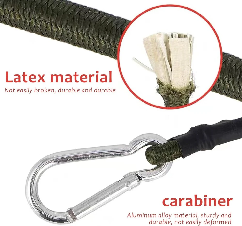 Vbnzbk Įtempimo elastinė juosta su karabinu, 30 cm įtempimo elastinė juosta su kabliu, plėtiklis su kabliu, plėtiklis su karabinu, bagažo įtempiklis, juodas guminis laidas lauko stovyklavimui dviračiu