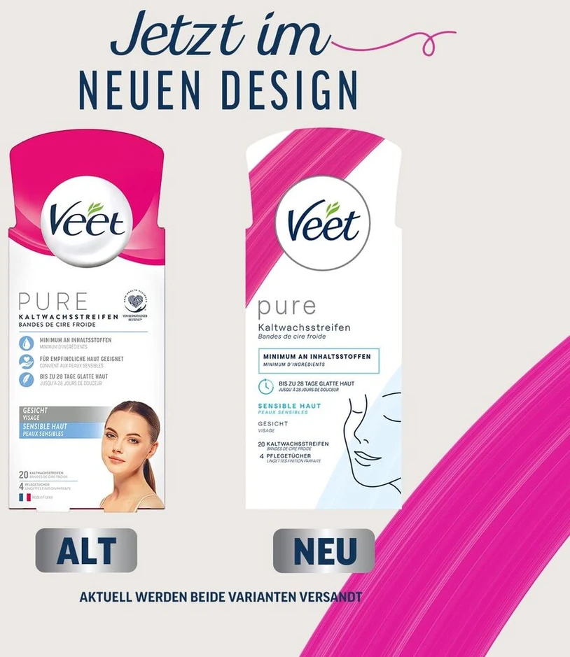Veet šaltojo vaško juostelės su easy-gelwax technologija veidui – tinka jautriai odai – iki 28 dienų glotni oda – 10 dvigubų juostelių
