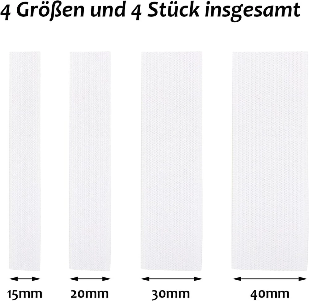 Vegcoo 4 baltų elastinių juostų rinkinys, plotis 15 mm, 20 mm, 30 mm, 40 mm, gumos juostos namų ūkiui, kelnių guma, juodi audiniai siuvimui, guminė juosta, elastinė juosta, siuvimo gumos juostelės